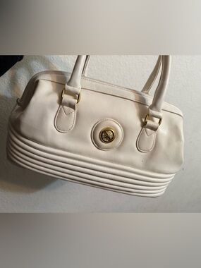 Bechamel Ivory Leather Shoulder Bag with Gold Accent